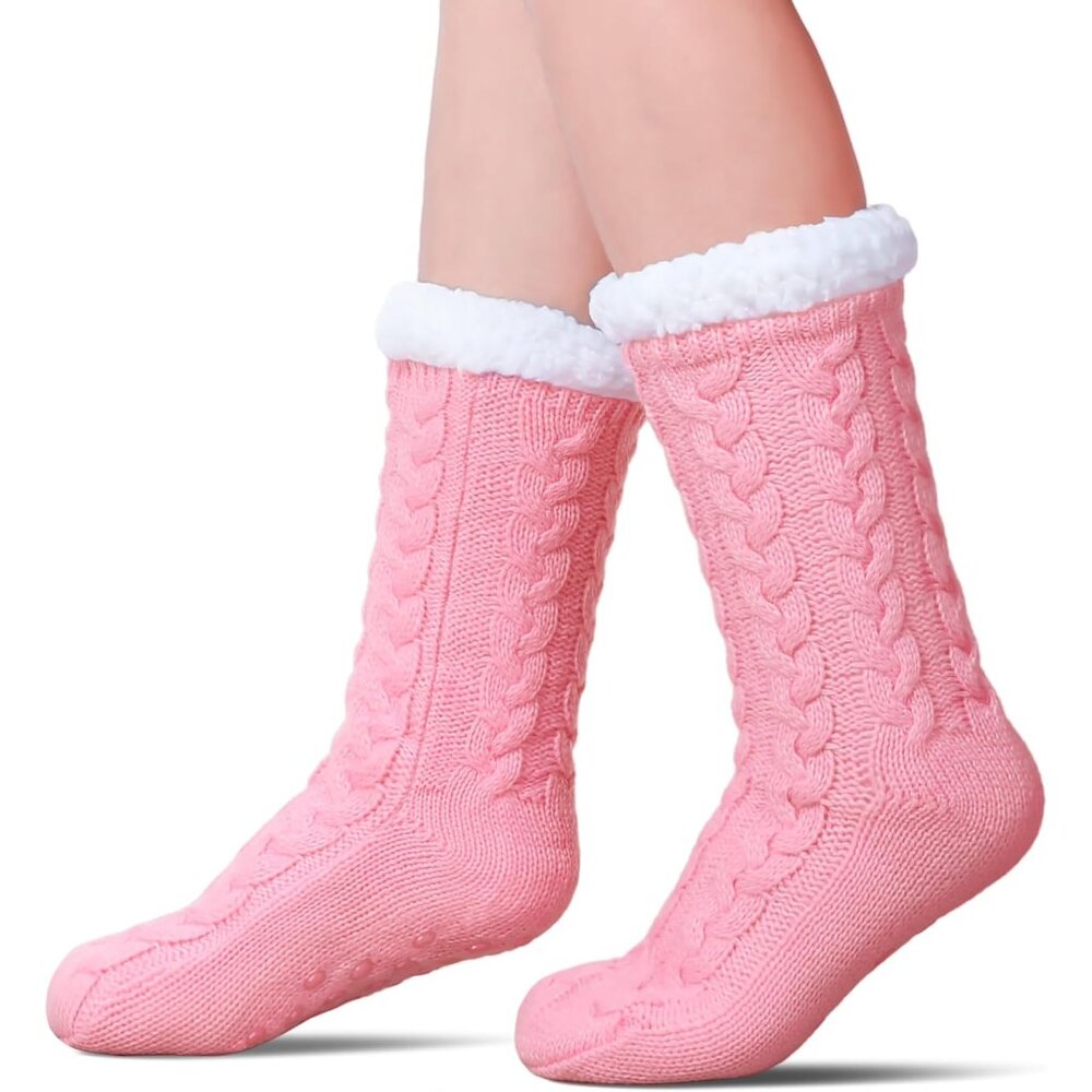 Women's Winter Super Soft Warm Cozy Fleece Lined Fuzzy Slipper Socks with Grippe
